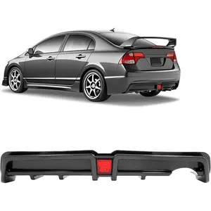Rear Bumper Diffuser Compatible with 2006-2011 Honda Civic 4 Door Sedan Rear Lower Bumper Lip Splitter Valance with LED Brake Light Bumper Spoiler Carbon Fiber Color