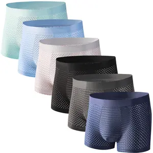 6 Pack Men's Fashion Briefs Mesh Ice Silk Boxer Shorts Breathable Underwear Ice Silky Underpants Trunks for Daily Wear