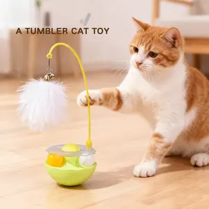 A TUMBLER CAT TOY Interactive Plush Ball & Bell Design for Engaging Playtime Fun with Soft Fur and Vibrant Colors Featuring 3 Play Modes and Durable ABS Material