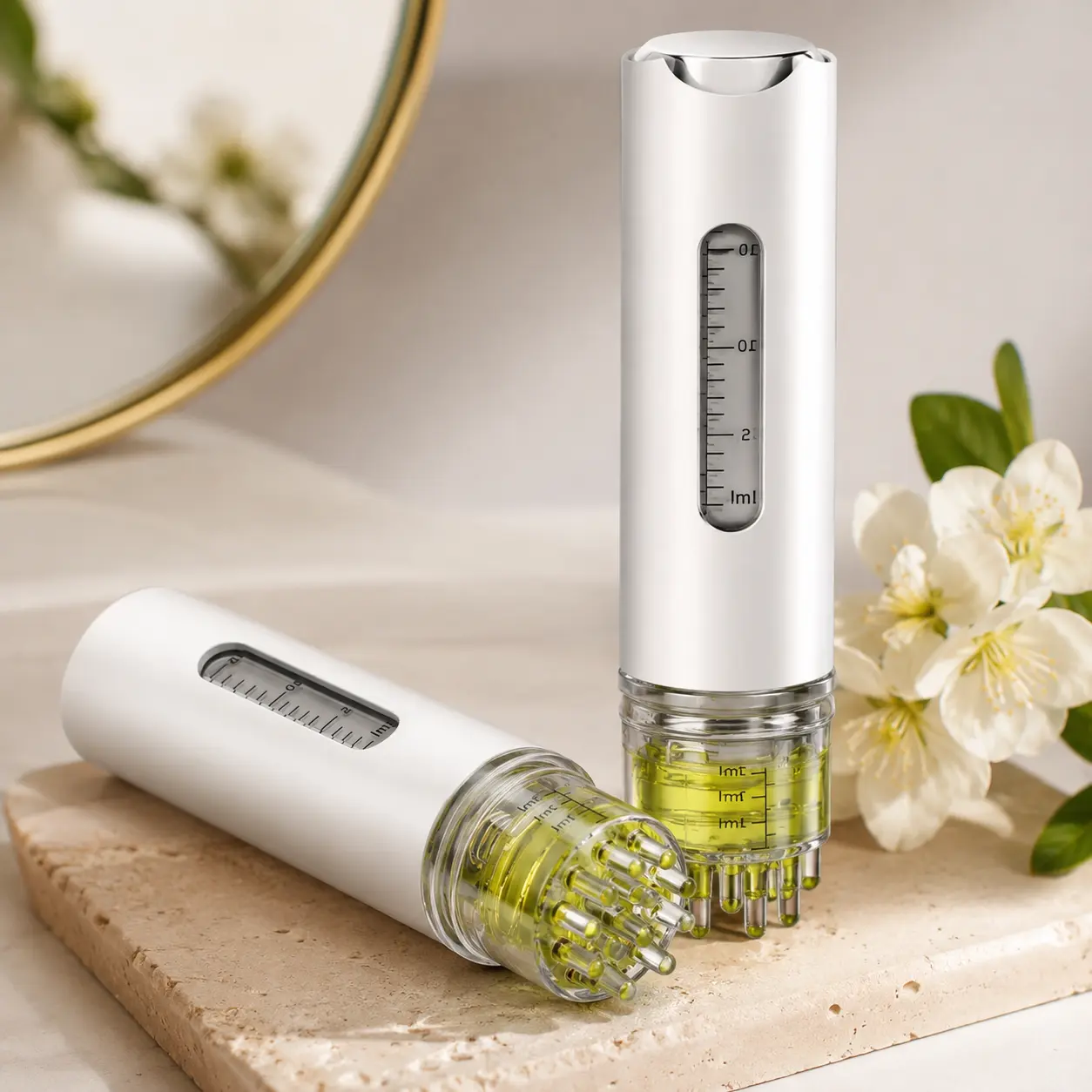 Scalp Micro Needle Massager Comb - Hair Loss Oil & Essential Oil Applicator for Hair Growth, Portable Plastic Tool with Speed Control & 1ml/2ml/3ml/5ml/10ml Options