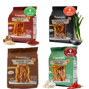 Momofuku Soy and Scallion Ramen Noodles by David Chang, 4 Pack of Restaurant Quality Air-Dried Instant Noodles Now with More Sauce & 10g of Protein