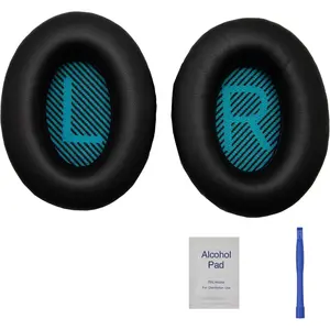 Replacement Ear Pads - Compatible with QuietComfort 35 & QC35 ii Headphones,Soft Protein Leather,  Noise Cancelling Earpads, Durable & Comfortable Ear Cushions (QC 35-Black&Blue)