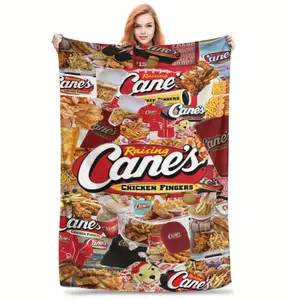 Cozy Canes Chicken Fingers Flannel Throw Blanket - Vibrant All-Season Decor For Living Room, Office, Sofa, Travel - Stylish Cartoon Design With Recognizable Menu Items, Soft Polyester, Knitted, Multicolor, Chicken Decor OCloud-soft, Floral-printed, Gold-t