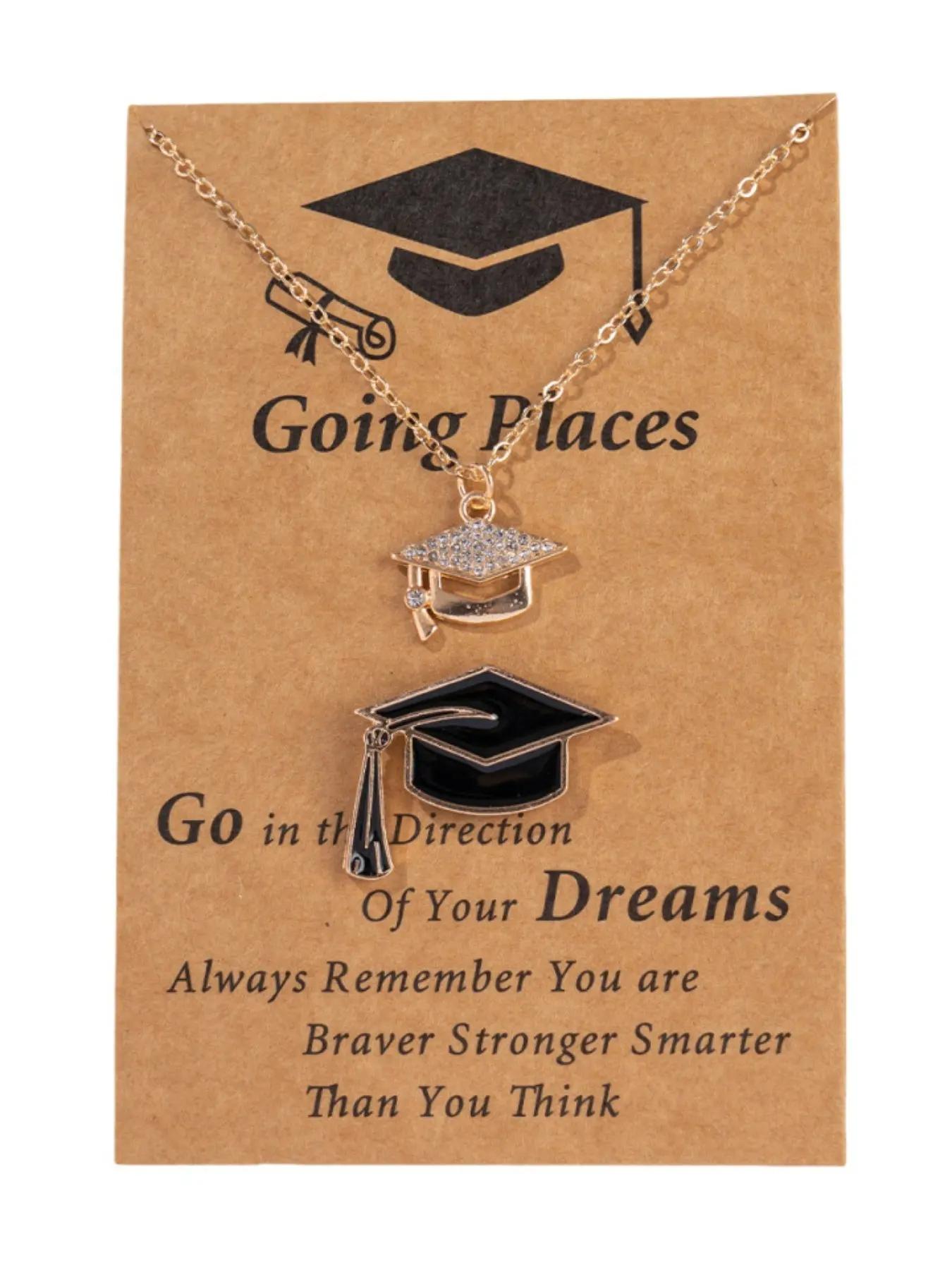 Graduation Cap Pendant Necklace and Pin Set, Rhinestone Jewelry, Perfect Gift for Classmates and Friends, Campus Style, Includes Card