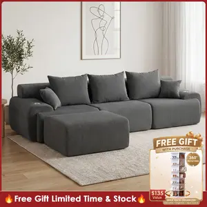 【LIMITED TIME FREE GIFT】Corduroy Cloud Compression Sofa, No Assembly Modular Sectional Couch with Cup Holders, High Resilience Sponge, Free Combination L Shaped Sleeper Sofa for Living Room, Family & Apartment Small Space boneless budget friendly