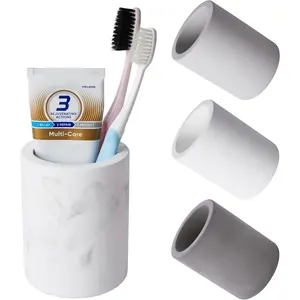 Diatomite Toothbrush Holder for Bathroom Counter, Quick Drying Organizer for Electric Toothbrush and Toothpaste, Marble White