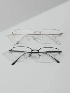 Luxury Metal Half Frame Business Glasses, Unisex Rectangular for All Seasons, Casual & Professional Use, Daily Wear Accessories, Casual Eyeglasses, Casual Fashion Frames