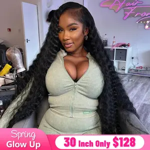 Bling Hair 13x6 HD Transparent Deep Wave Frontal Wig 180 Density 13x4 Lace Front Human Hair Wig Brazilian 30 32 Inch Curly Wigs For Women