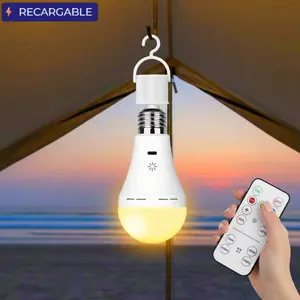 USB Rechargeable Bulb with Remote Control, 3 Colour Temperatures, E27 LED Dimmable Battery Bulb, 7W Touch Control Bulbs with Timer, Emergency Bulb with Hook, 2600 mAh, 2 Pack