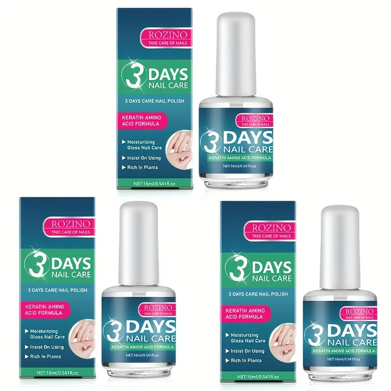[3 bottles]ROZINO 3 Days Nail Care - Keratin Amino Acid Formula for Superior Nail Nourishment Manicure Treatment with High Brightness & Scratch Resistance 16ml