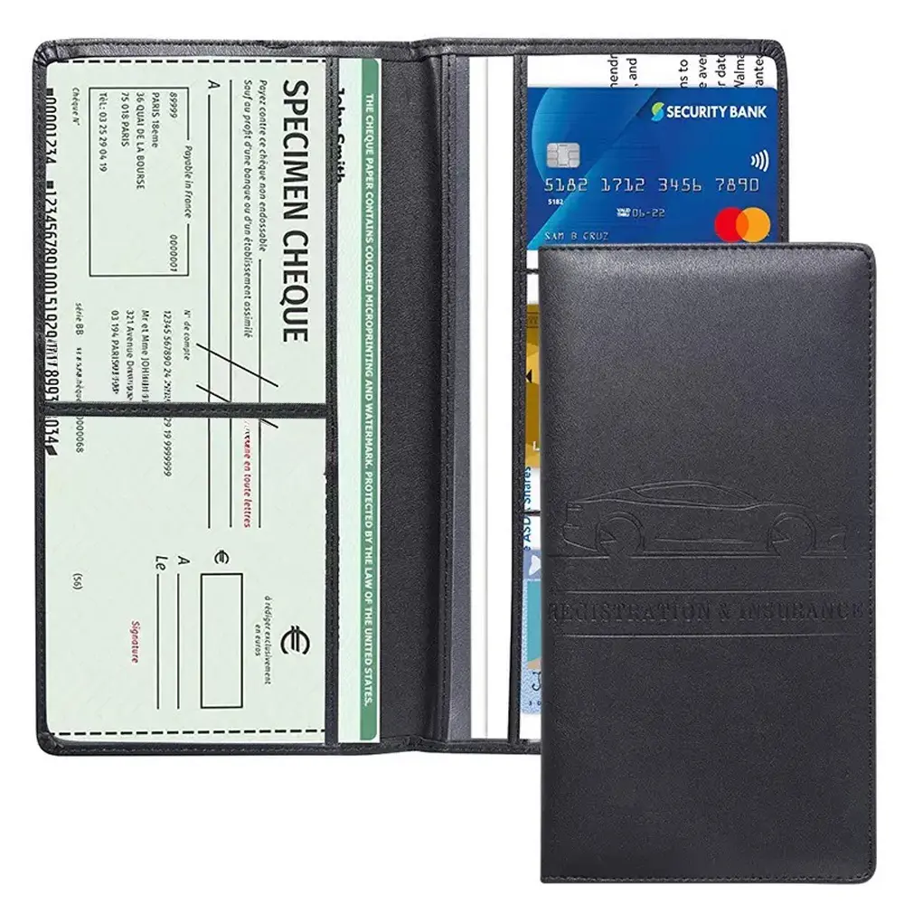 Car Registration and Insurance Card Holder for Women Men, Black Glove Box Paperwork Organizer with Magnetic Buckle for Easy Access and Protect Documents and Various Cards in Vehicle