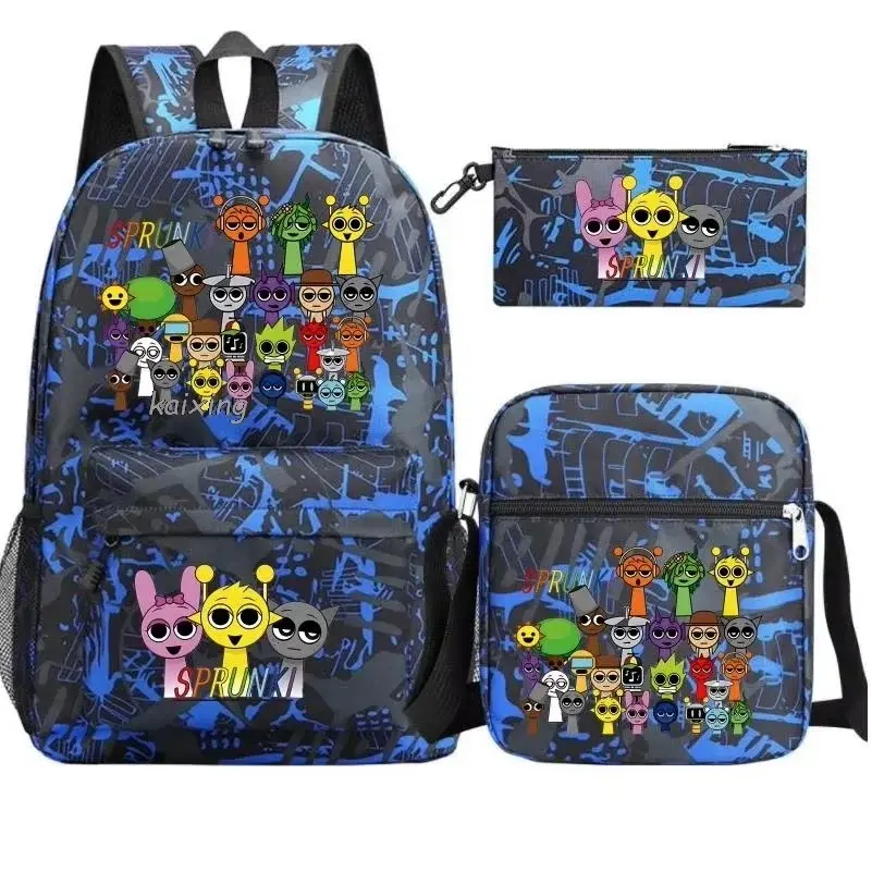 3Pcs New Sprunki Anime Print Backpack Set With Tote and Pouch Large Capacity Lightweight And Breat Fashion Casual Backpack