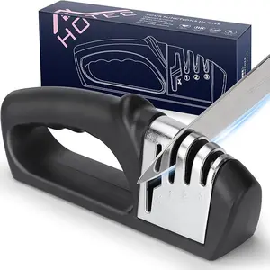4in1 Knife Sharpener, 3 Stage Manual Sharpener for Sharpening Kitchen Knives 1 Stage for Scissors- Ceramic Stone, Tungsten Carbide Plates, Diamond rods