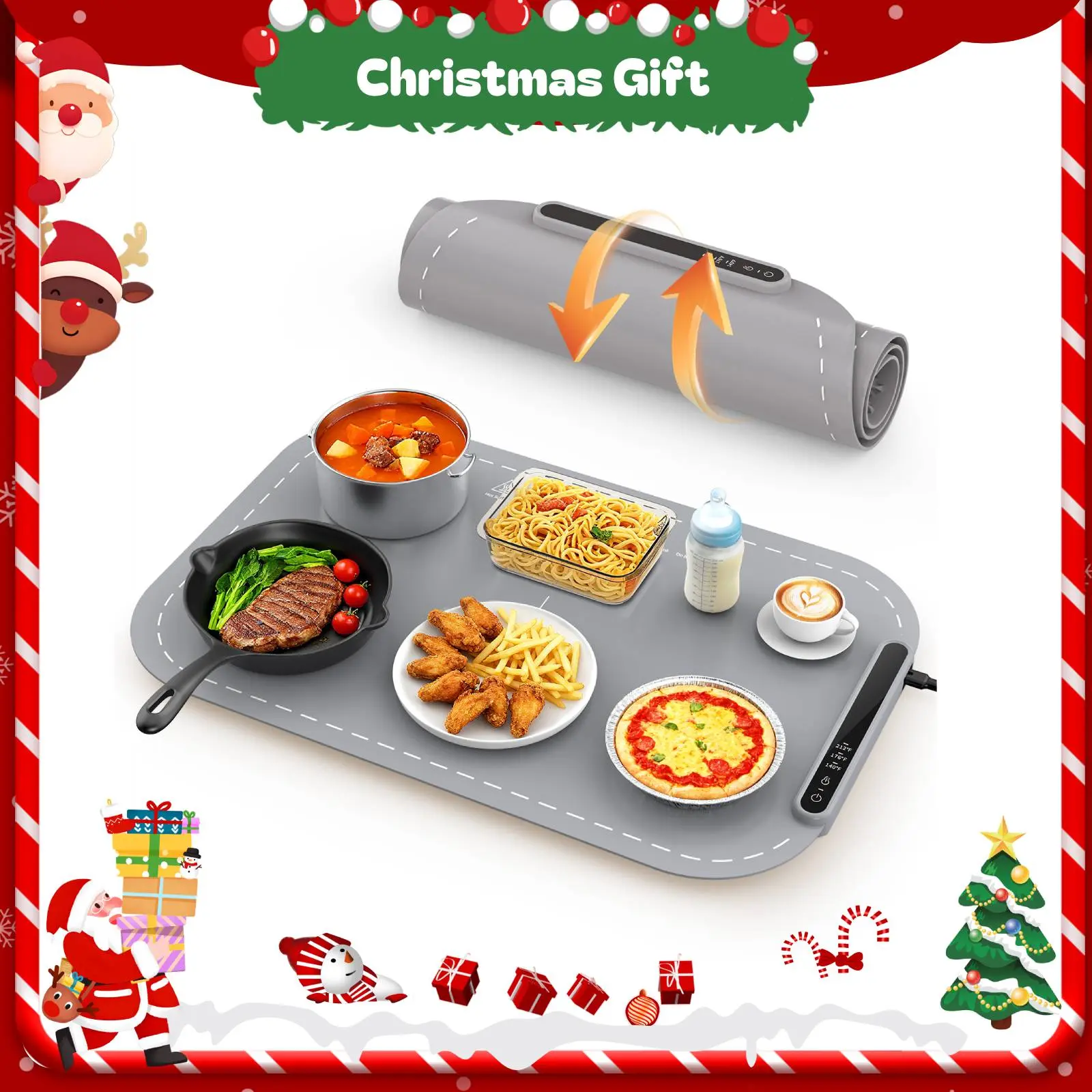COWSAR Rectangular Silicone Food Warming Mat - 2.7mm 61x40cm Pad, Fast Heating, 3 Heat Levels, Auto Power-Off, Auto Temp Control Keeps Meals Steady, Roll-Up Design for Home & Parties, Silicone Pad