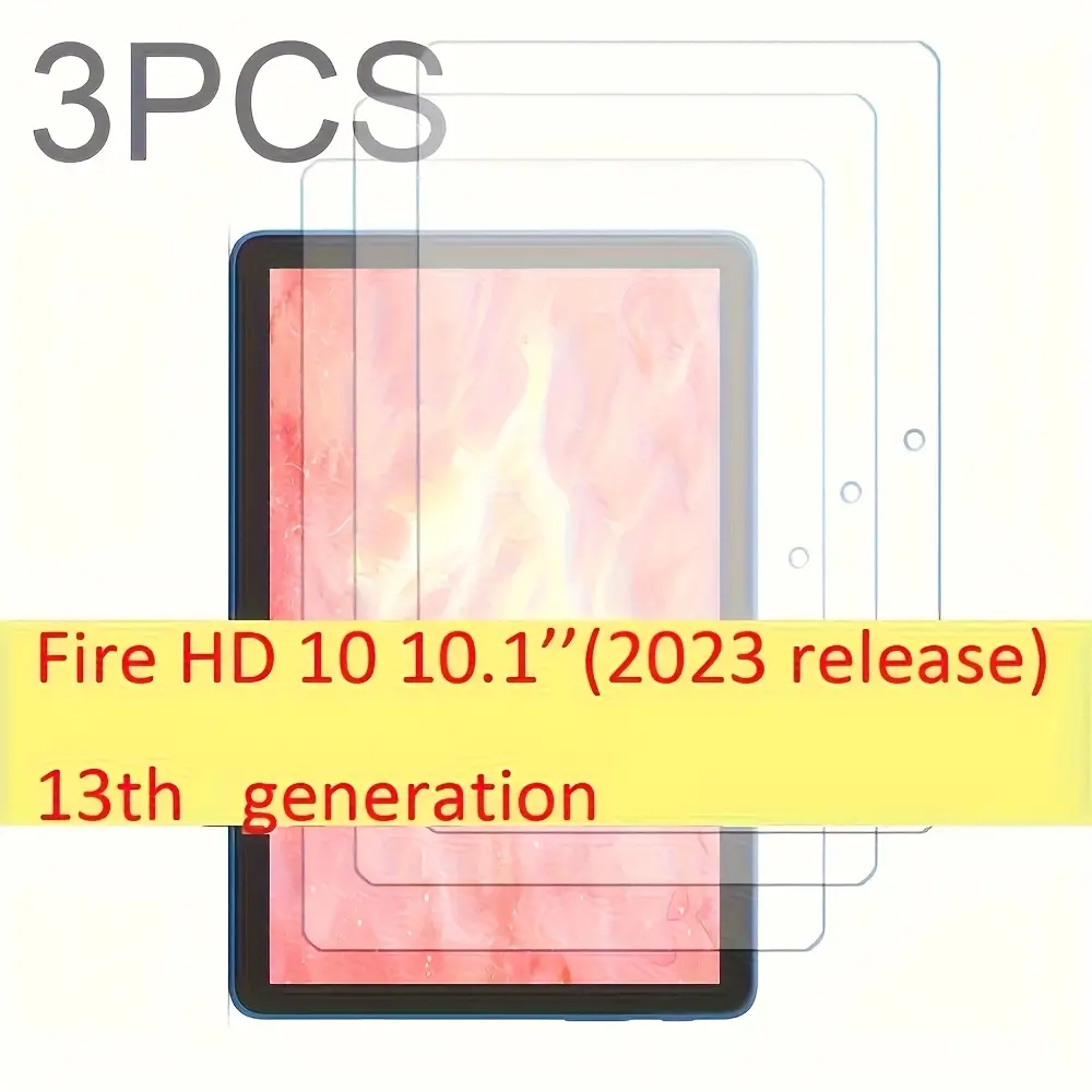 3-Pack Tempered Glass Screen Protector Protective Shield Set for Kindle Fire HD 10 10.1 Tablet Protective Film, 9h Hardness, Anti-Scratch, Easy Install, Clear & Durable, Durability, Tablet Screen Protectors