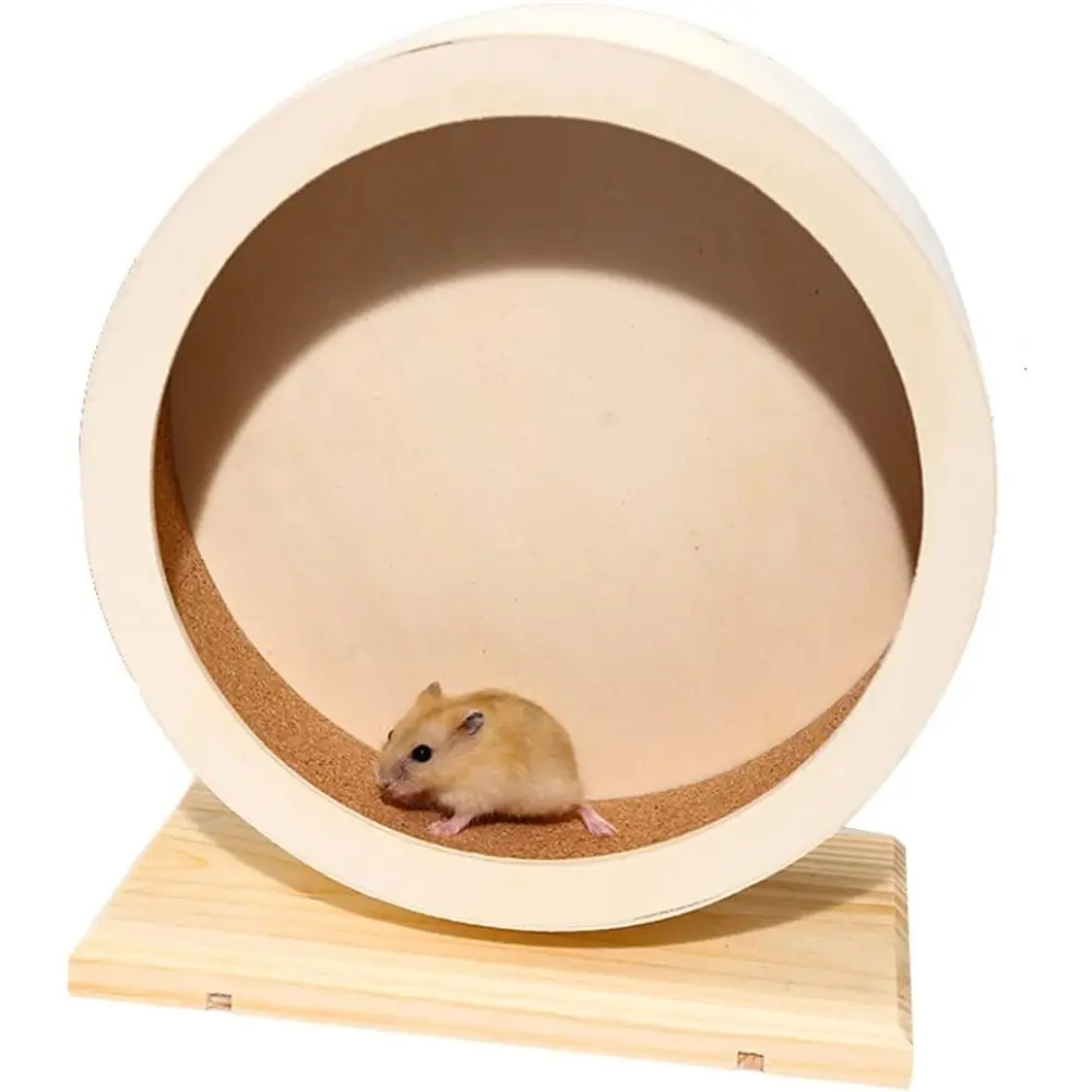 Small Animal Wooden Chew Exercise Wheel - 8.2in Medium Size, 9.2x4.8x8.1in, m, Quiet Dual Ball Bearing Spin, Teeth Grinding, Agility & Balance Development, Night Time Use, Hamster & Gerbils Cage Accessory, Quiet Spin