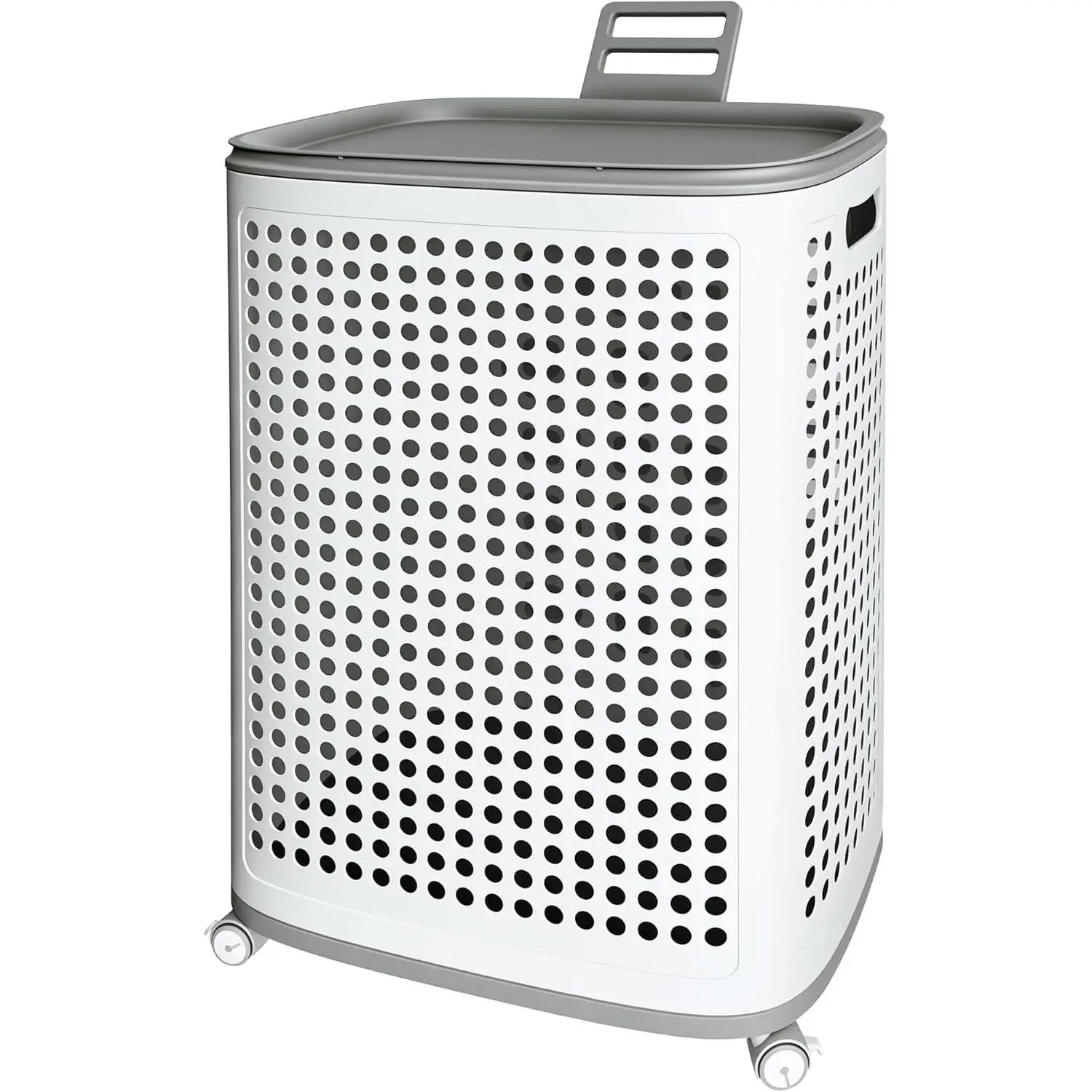 Large Plastic Ventilated Laundry Hamper with Wheels, Lid, Handle, Removable Machine-Washable Design - Home Supply for Laundry Room, Bedroom