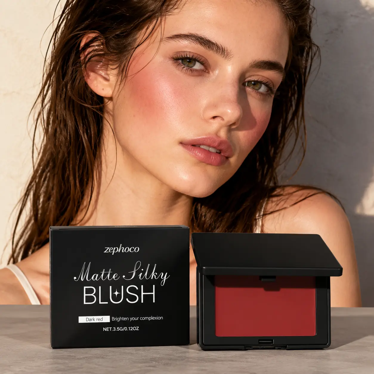 Zephoco Matte Silky Blush – 4 Shades (Soft Pink / Coral / Peach / Deep Berry), Smooth & Buildable Color, Long-Lasting Matte Finish for All Skin Tones | 3.5g Blend Brush
