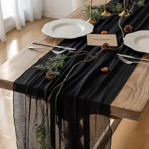 Keketo Black Table Runner Cheesecloth Gauze Rustic Premium Cotton Cheese Cloth Table Runner 120 Inch 10 FT for Wedding Bridal Baby Shower Long Sheer Boho Christmas Home Decorations KEKETO ARRANGE
