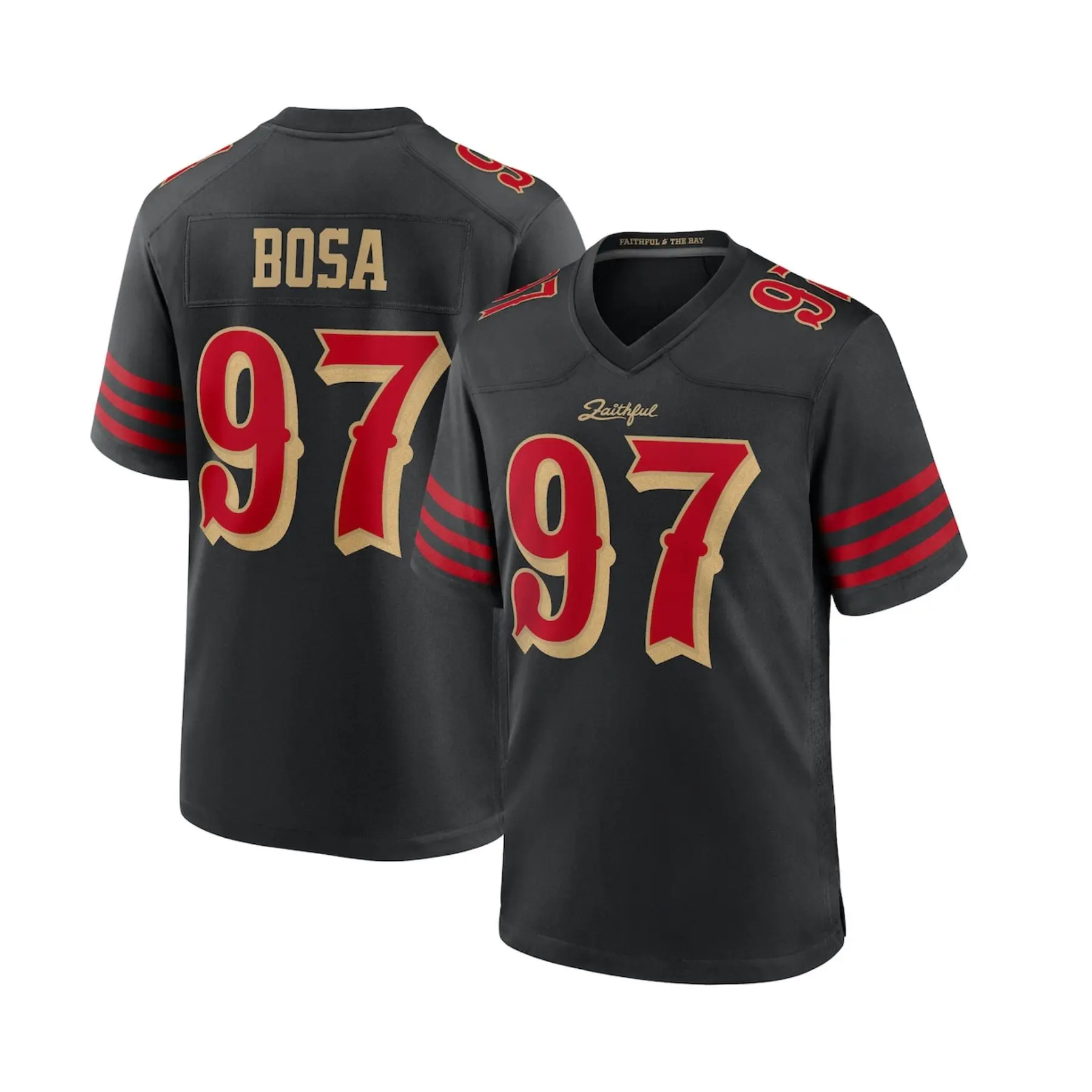 San Francisco Nick Bosa #97 Football Jersey, Embroidered Logo  Black Red Gold Sports Shirt, Unisex Sports Fan Apparel