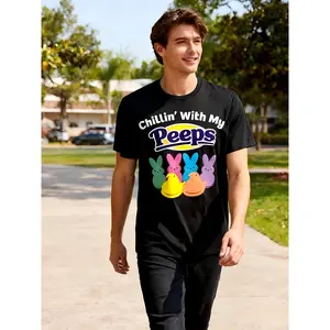 Chillin' With My Peeps Graphic T-Shirt - Fun and Colorful Design Featuring a Yellow Duck and Pink Bunny, Perfect for Outdoor Activities in a Park or Neighborhood Setting, Great for Casual Wear, Summer Days, and Celebrating Easter with Friends and Family