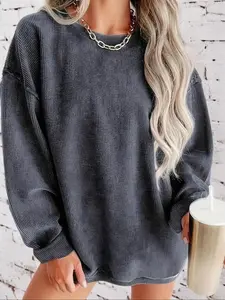 Plus Size Women's Solid Color Pullover Sweatshirt, Casual Long Sleeve Round Neck, Fall & Winter Fashion, Comfortable Knitwear