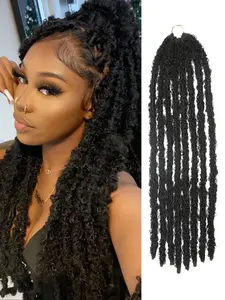 20 Inch Black Pre-Twisted Butterfly Locs Crochet Hair Butterfly Distressed Braids Hair 1 Packs Pre-Looped Messy Distressed Faux Locs Crochet Hair Braids Extensions Soft Locks Curly Braid Synthetic Hair For Women