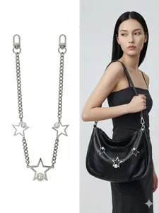 Silver Star Pearl Bag Charm Chain, Y2K Heart-Star Purse Strap Extender, Trendy Metal Bag Decoration Accessory for Hobo Shoulder Bag, Aesthetic Keychain Belt for Women