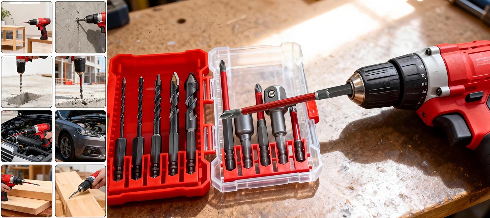 10 Piece Masonry Concrete Drill Bit Set and Screwdriver Bit Set with Hex Shank Extension Bars and 1/2" Socket Adapter, Eccentric Drill Bit Kit for Bricks, Tiles, Cabinet, Wood DIY Tools