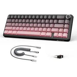 ATTACK SHARK X66 60% Wireless Mechanical Gaming Keyboard with Knob, Gasket Hot Swappable Custom Keyboard, Side Printed PBT Keycaps, Tri Mode USB-C/BT5.0/2.4G RGB Keyboard with Coiled Cable Wired Mechanical Keyboard