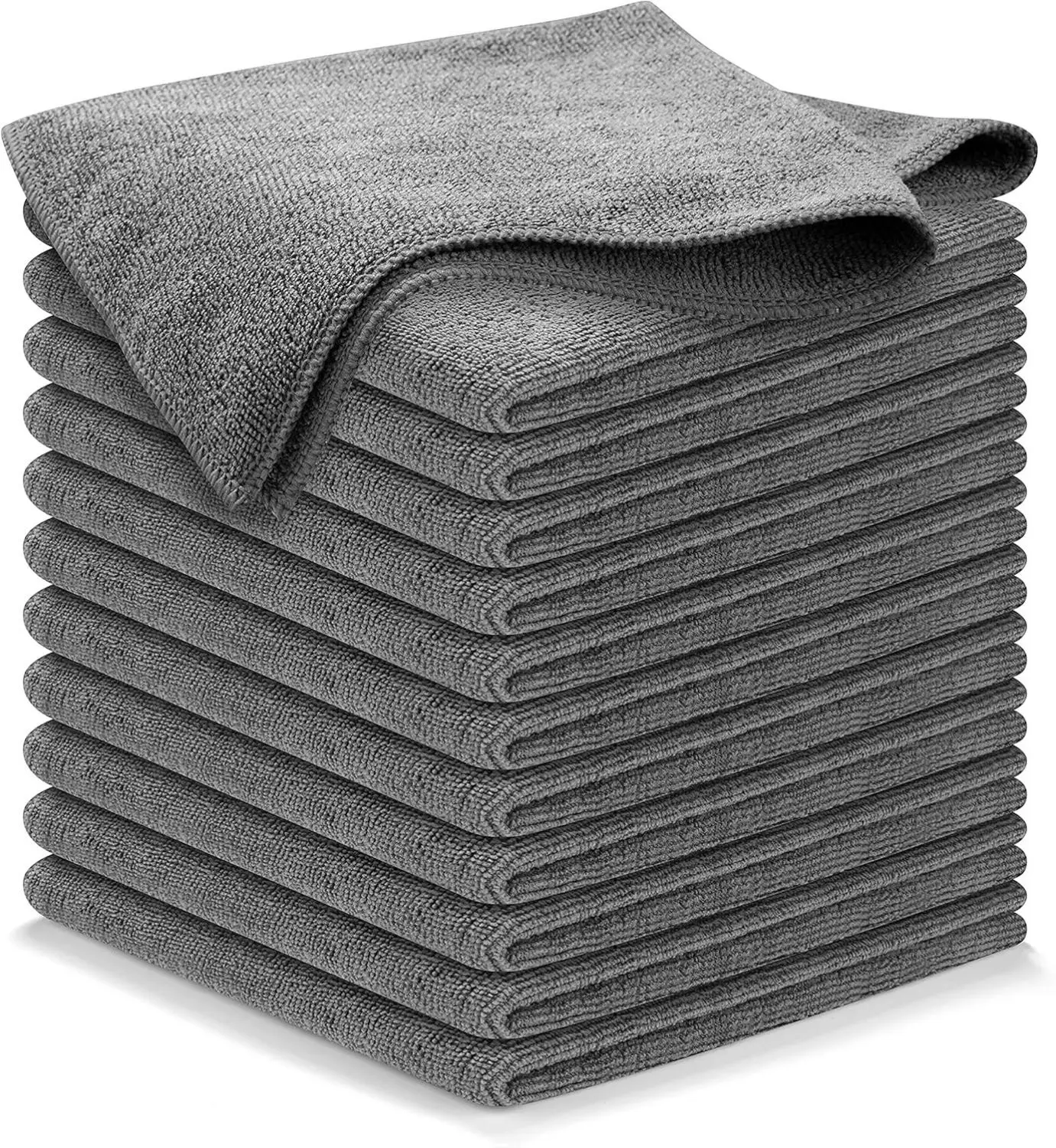 Microfiber Cleaning Cloth Grey - 12 Pcs (12.5"x12.5") - High Performance - 1200 Washes, Ultra Absorbent Microfiber Towel Weave Grime & Liquid for Streak-Free Mirror Shine - Car Washing Cloth