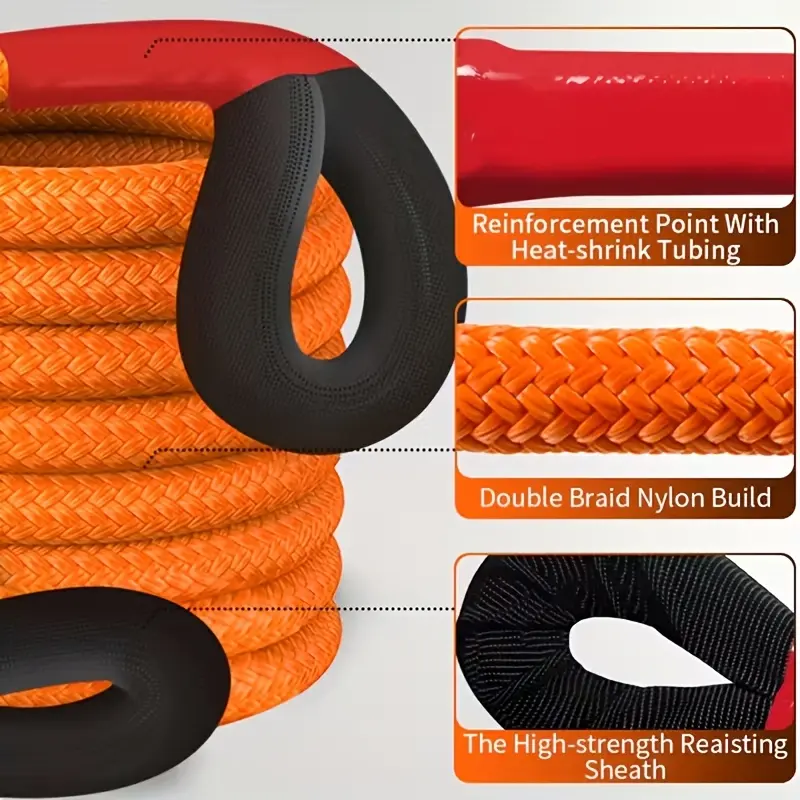 Kinetic Recovery Traction Rope Emergency Pull Kit - 40000 Lbs, 16.5ft, 35% Elasticity, U-Hook Grip, Hook + Storage Bag, Compact Design, Safety Features for Jeep, Truck Recovery