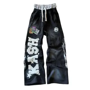 Men's Stylish Y2K Gothic Hip Hop Letter Patch Jogging Pants, Double-Layer Design, Baggy Elastic Waist Casual Sweatpants for Sports & Outdoor Activities