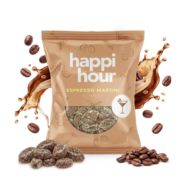 Happi Hour Espresso Martini Gummies, 4.5 oz Pack, Alcohol Free Vegan Candy | Cocktail Inspired Gummy Candy with Rich Espresso & Smooth Vanilla Flavor, Non-GMO Ingredients, Ideal for Parties & Gifting