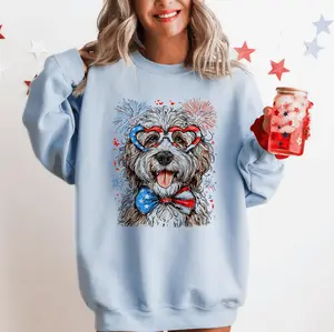 English Sheepdog Patriotic Dog, USA, America, Pet Lover, 4th of July Sweatshirt, Crew Neck, Women's, Crewneck