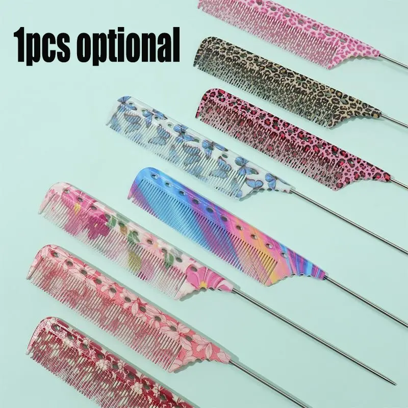 1pc Colorful Anti-Static Rat-Tail Comb, 8 Patterns Available, Professional Hairdressing and Home Styling Comb, Durable and Stylish Design, Leopard Print, Neon, Floral Patterns Optional