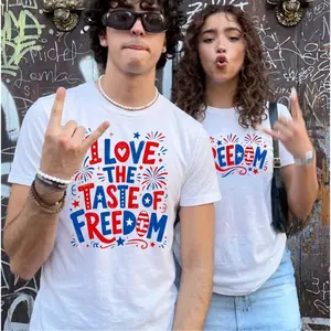 Matching 4th of July Couple Shirts, Patriotic Independence Day T-Shirt Set, Red White Blue America Graphic Tee for Him and Her