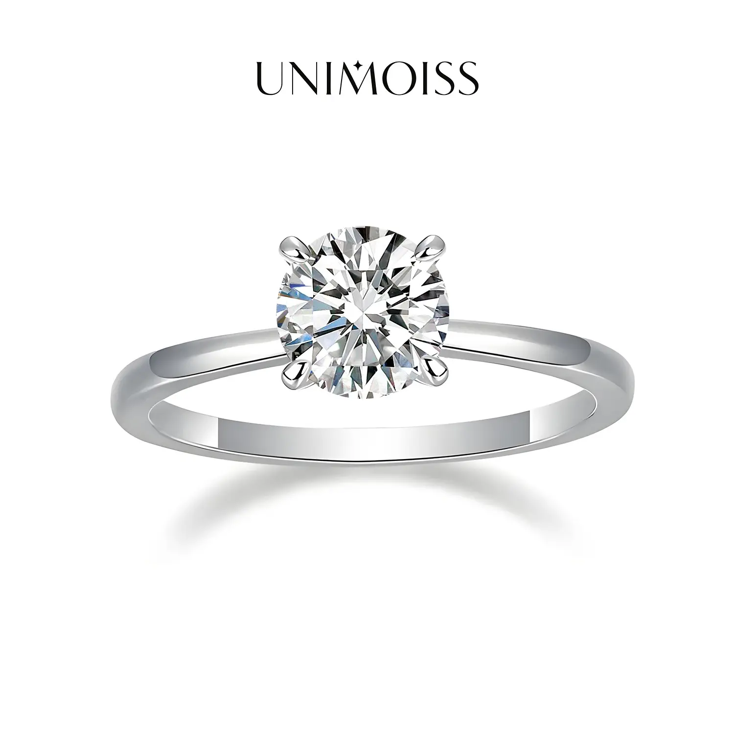 UniMoiss 1-2ct Round VVS Moissanite Solitaire Four-Prong Ring Band Engagement Wedding Ring Daily Costume Jewelry Accessories Anniversary Valentine's Day Gifts for Her Women Girls