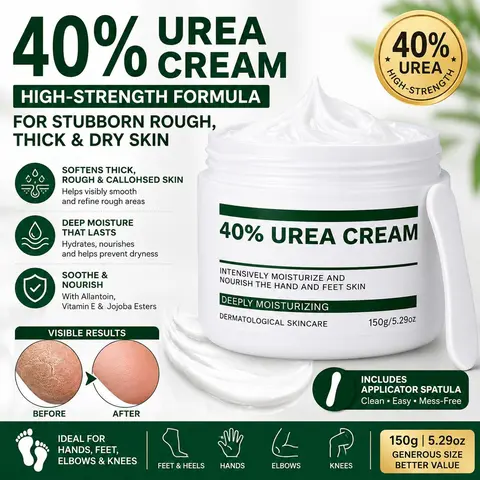 SweetSuds 40% Urea Cream 150g/5.29oz with Spatula - Maximum Strength Hand & Foot Lotion, Intensive Moisturizer for Dry Cracked Heels, Callus Remover for Elbows & Knees