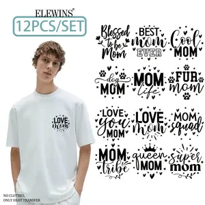 12 Mother's Day Heat Transfer Stickers, DTF Transfer Paper for T-Shirts, Hoodies, Jeans, Washable PVC Material, Easy to Use, Unisex Design