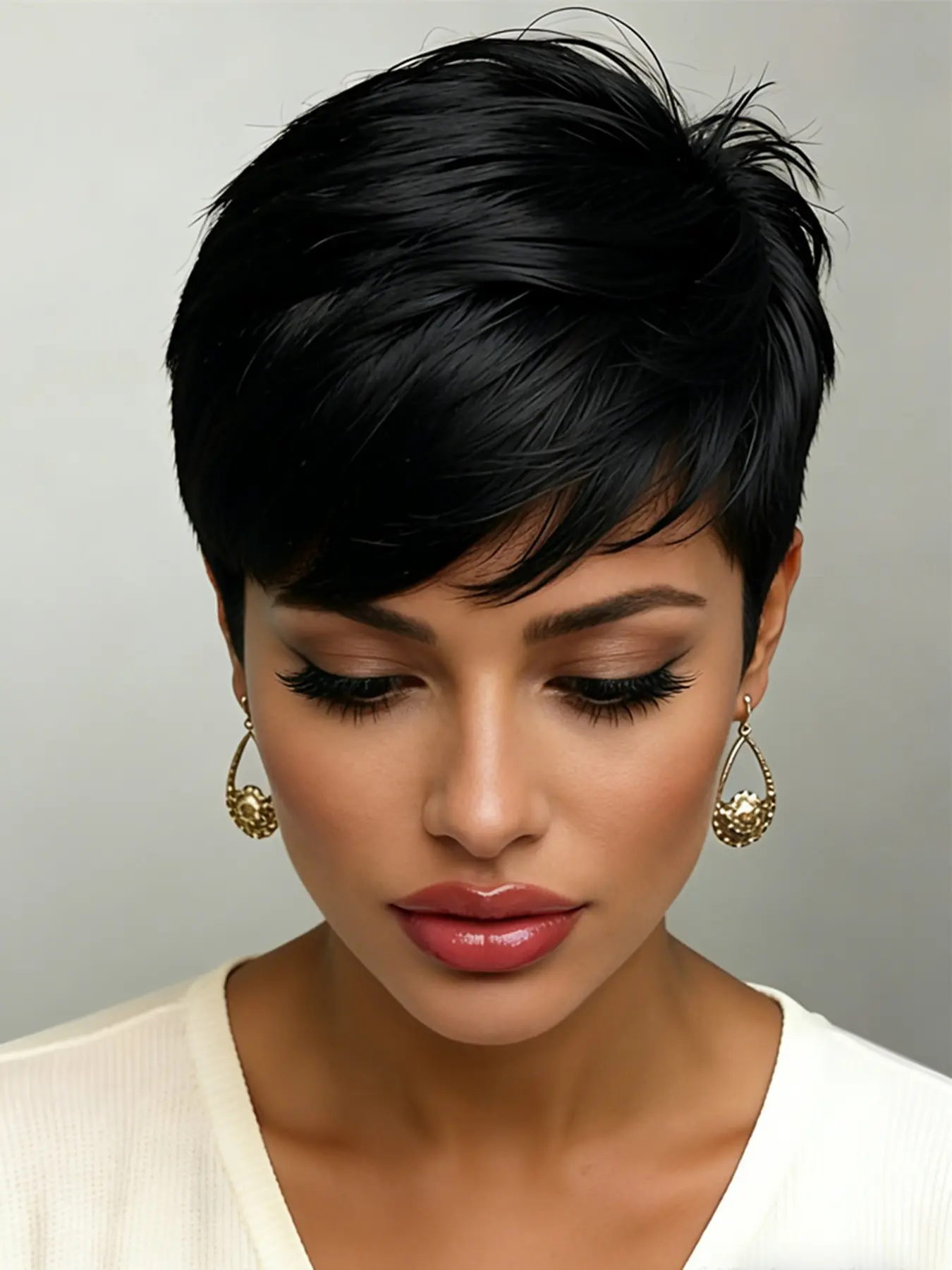 Straight Layered Natural Pixie Cut Human Hair Glueless Wigs for Women, Short Daily Party Cosplay Use, Machine Made Wig, Fashion Wig