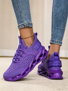Women's Breathable Knit Running Sports Shoes, Non-Slip Blade Sole Fashion Sneakers, Lightweight Athletic Walking Shoes for Gym, Jogging, Casual Wear, Multiple Colors Available