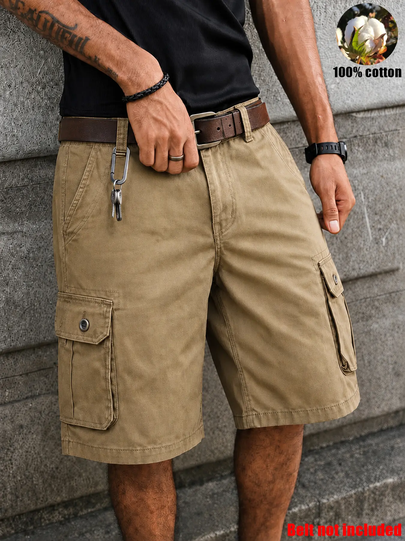 Men’s Cotton Cargo Shorts, Relaxed Fit Utility Workwear Shorts with Flap Pockets, Button Zip Fly, Belt Loops, Knee Length Outdoor Streetwear Shorts for Summer Casual Wear, Travel, Hiking, Yard Work, Everyday Outfits