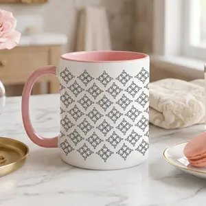Colorful Geometric Pattern Coffee Mug - Rainbow Boho Doodle Cup - Abstract Tribal Stripe Ceramic Mug - Cheerful Desk Decor