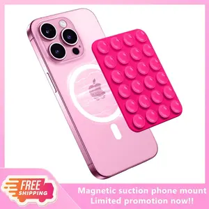 Magnetic Suction Cup Phone Mount | Detachable Suction Phone Grip | Hands-Free MagSafe Suction Mount for Phone Accessories Metal NO-Stick Hot Pink