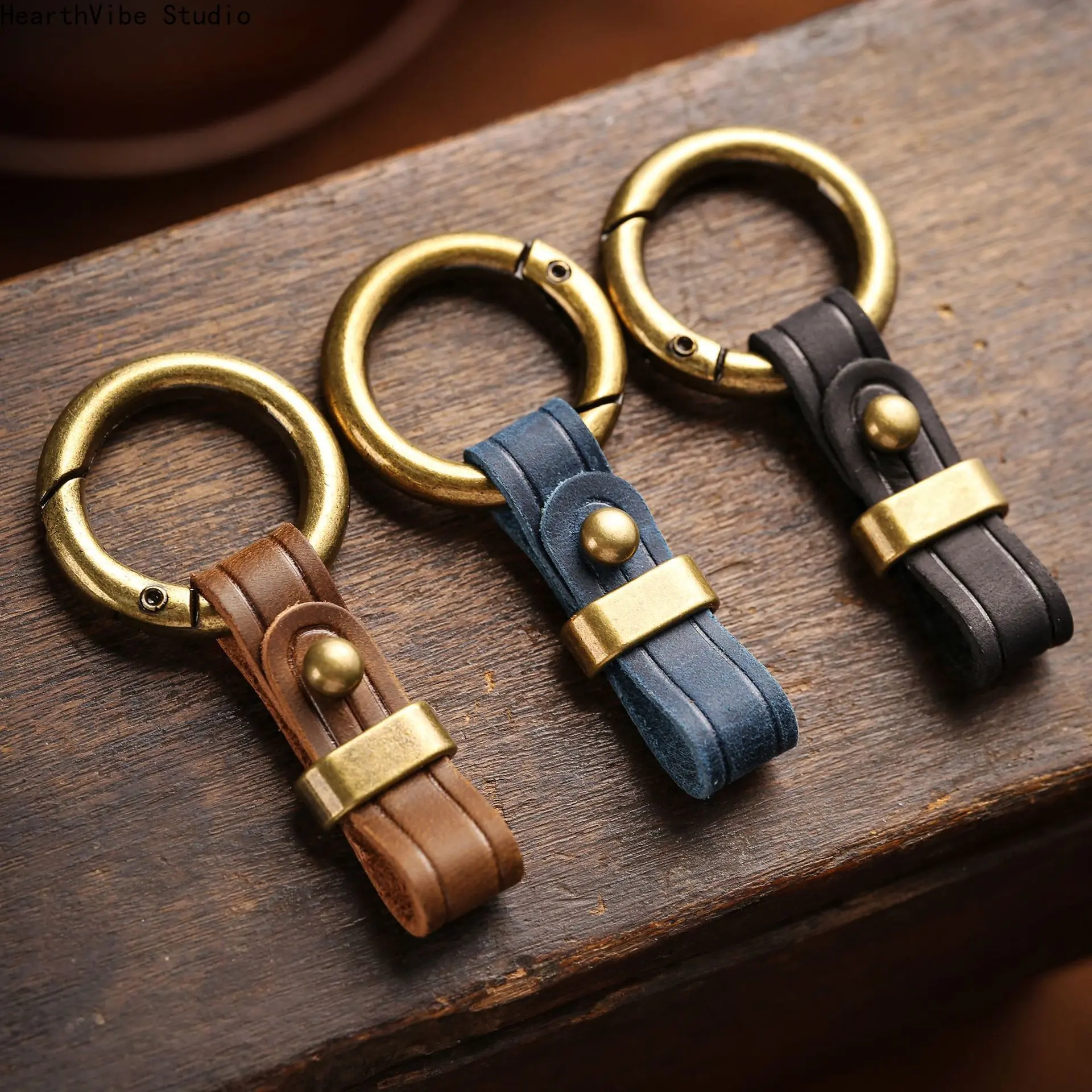 Luxury Genuine Leather Car Keychain for Men, Solid and Durable Design with Anti-Lost Belt Clip for Outdoor Adventure.