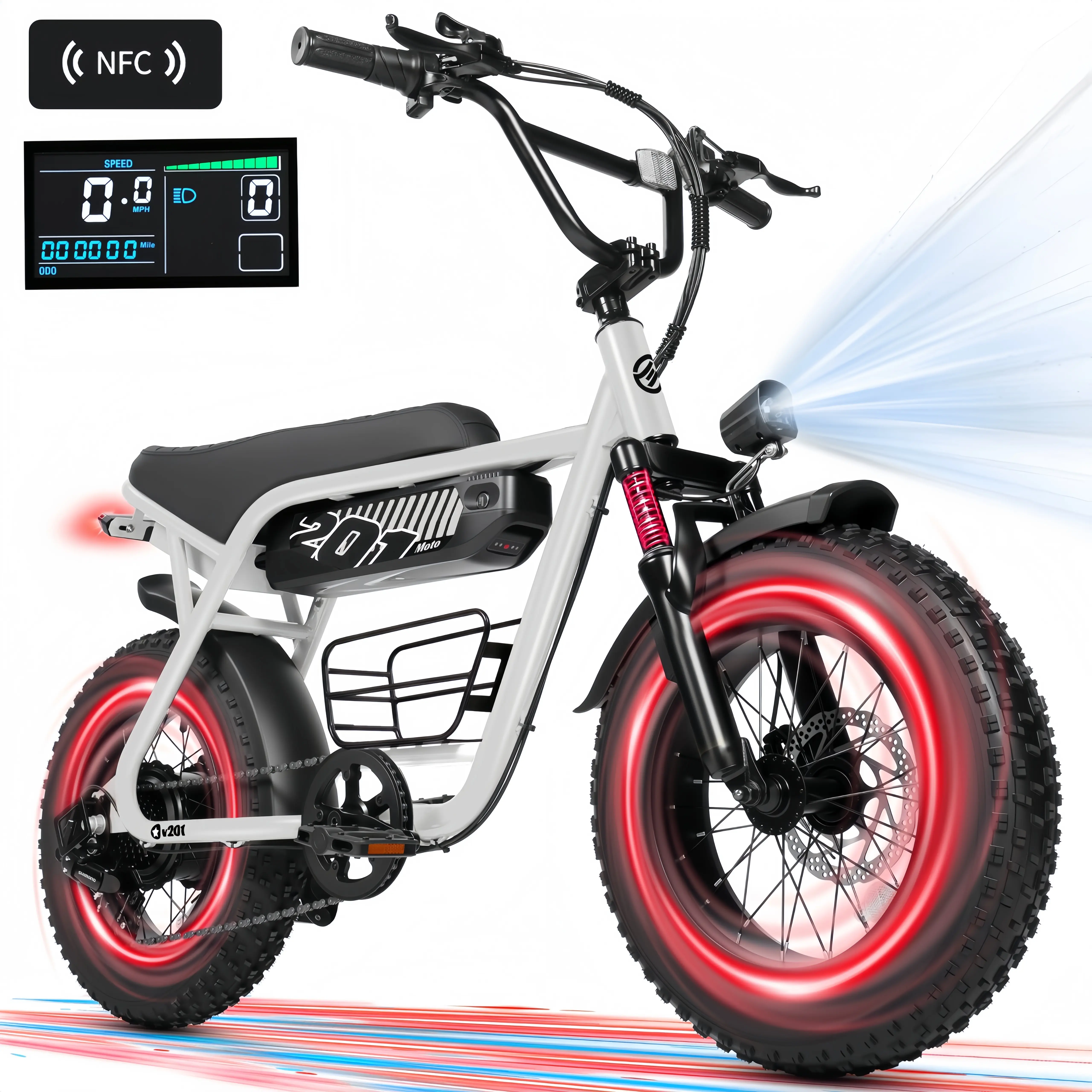 ESKUTE V201 1500W Peak Electric Bike for Adults, 30-35MPH Speed, 65 Mi Range (PAS 1), 20x4.0 Fat Tire All-Terrain Off-Road Ebike, Smart NFC Unlock Front Suspension, 48V 15.6Ah Battery, 330lb Max Load, 7-Speed Commuter, Back to School, All Terrain Bicycle,