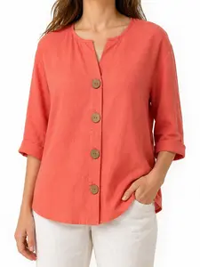 Women's Summer Loose Fit Button Shirt Blouse, Casual 3/4 Sleeve Top, Perfect for Daily Wear, Travel, Vacation, Beach, Bohemian Style