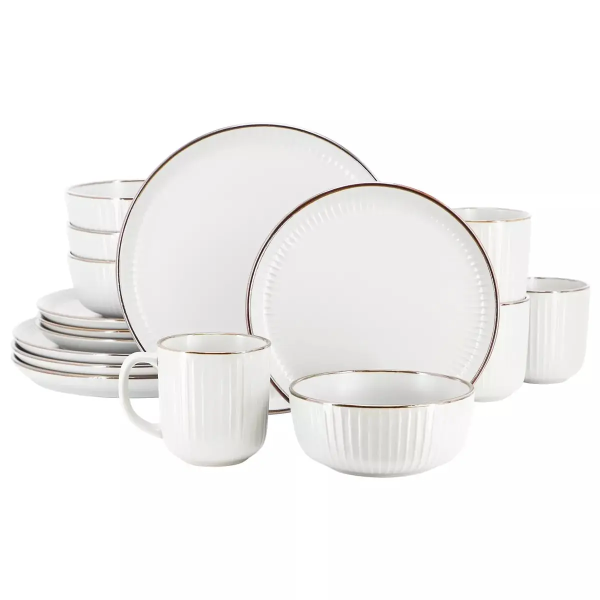 Elama ELM-LEO-W Leo Stoneware Tableware Set, White - 16-Piece