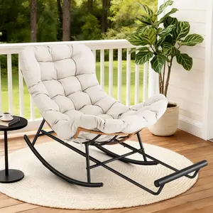 ozy Papasan Rocking Chair 🌿 – Ergonomic Rattan Rocker w/ Extendable Footrest & Detachable Cushion! Supports 352lbs, Ultra-Quiet Glide, Perfect for Reading, Napping & Lounging Indoors/Outdoors.